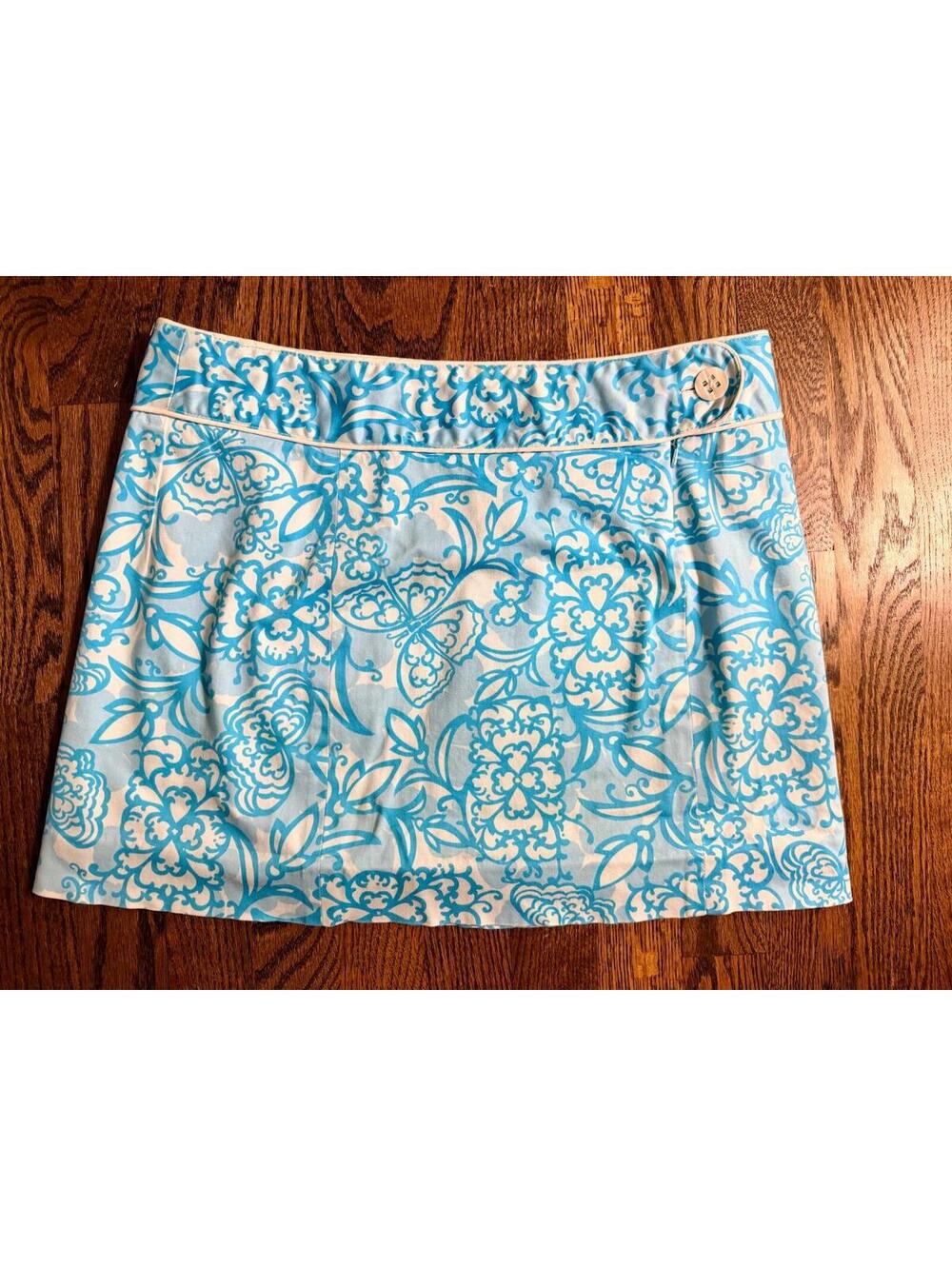 Lilly Pulitzer Vintage Lenore Lined Skirt Butterfly Blue - White Label SIZE 8